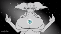 bikini breasts giantess earth space monochrome destruction planet cleavage huge_breasts breast_crush goddess smiling twintails animation earrings stars tera winking pointed_ears cosmic_giantess omni pectoriah