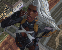 breasts giantess white_hair vore city mega large_breasts long_hair blue_eyes cleavage buildings gloves boots storm falling dark_skin thighs earrings dropped leotard hands_on_hips x-men looking_at_tiny digital_render bare_legs marvel_comics roodedude marvel_rivals