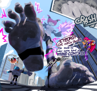 breasts drawing giantess city mega alien color toes barefoot skirt buildings purple_hair shoes goddess pink_hair raven teen_titans red_hair starfire foot_crush fighting magic top leotard dialogue cyborg hood imminent_crush looking_at_tiny dc_comics orange_skin bare_legs grey_skin cutaway jinx kerating