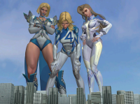 breasts giantess city mega blonde large_breasts blue_eyes buildings brown_eyes gloves short_hair boots looming giantesses thighs jacket tattoo choker costume fantastic_four earrings belt leotard bending_down hands_on_hips x-men dagger thick_thighs emma_frost digital_render bare_legs invisible_woman marvel_comics roodedude susan_storm marvel_rivals