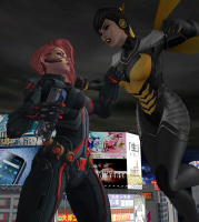 marvel_rivals breasts giantess wings city mega handheld buildings green_eyes angry bus fighting giantesses falling avengers thighs fist costume jumpsuit hanging_on sign billboards black_widow digital_render janet_van_dyne marvel_comics roodedude the_wasp