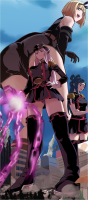 breasts giantess mega blonde long_hair sword skirt high_heels green_eyes red_eyes military underwear pantyshot smiling gloves short_hair boots open_mouth standing sky black_gloves jacket pleated_skirt from_below thigh_highs looking_at_viewer black_skirt bare_shoulders elbow_gloves sleeveless bangs black_legwear thigh_boots multiple_girls xkonzigzagx medium_breasts epaulettes 3girls black_footwear