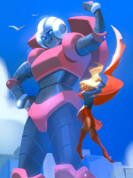 breasts drawing giantess city mega blonde robot crossover skirt buildings smiling boots supergirl flexing costume cape hands_on_hips dc_comics transformers bare_legs eef0310 arcee color