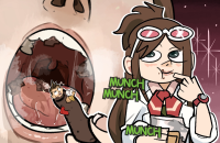 drawing vore saliva mawshot shrunken_man food food_play ace_attorney imminent_vore steam ema_skye apollo_justice hungrytrashbag01