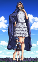 drawing giantess feet giga mega barefoot multiple_sizes giantesses ace_attorney bare_legs trucy_wright bigchipher66 lamiroir thalassa_gramarye