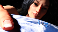 giantess nude earth giga space black_hair long_hair asian stars space_station looking_at_tiny digital_render cosmic_giantess ds-sael