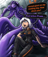 breasts drawing giantess white_hair mega color blue_eyes shoes purple_eyes multiple_sizes ginormica short_hair sitting giantesses tentacles monsters_vs_aliens jumpsuit dialogue purple_skin susan_murphy dreamworks kraken ruby_gillman shadyblazeblizzard