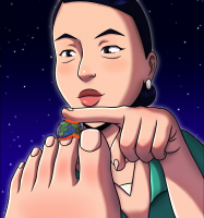 breasts drawing giantess earth giga space black_hair color destruction toes barefoot asian toe_crush milf earrings stars cosmic_giantess hair_bun invincible debbie_grayson bigchipher66