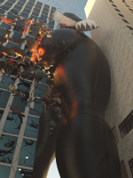 giantess white_hair city mega destruction claws buildings butt_crush falling costume catsuit point_of_view jumpsuit debris thick_thighs thief digital_render black_cat spider-man marvel_comics felicia_hardy gtsartistry
