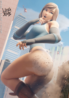 breasts giantess city butt destruction blue_eyes helicopter butt_crush gloves boots dark_skin smoke thighs leotard looking_behind korra debris digital_render bare_legs legend_of_korra env-light