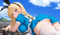 giga giantess blushing city blonde large_breasts long_hair butt blue_eyes buildings dress lying_down day looking_down mountains cloud outdoors sky apron bow alice_in_wonderland thigh_highs looking_at_viewer hairband bangs on_stomach behind_view thick_thighs short_sleeves parted_lips solo frills ai_art white_apron black_hairband 1girl puffy_sleeves puffy_short_sleeves yuegts skindentation alice_(alice_in_wonderland) white_thighhighs mountainous_horizon frilled_apron ambiguously_alice