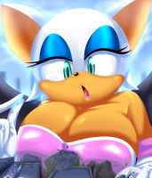 breasts drawing giantess furry wings city mega destruction cleavage buildings green_eyes huge_breasts breast_crush gloves sonic_the_hedgehog rouge_the_bat emerald kogochew