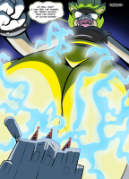 breasts drawing giantess giga city mega color blue_eyes buildings sonic_the_hedgehog fangs open_mouth pants piercing night point_of_view dialogue green_skin electricity iyzeekiil surge_the_tenrec tenrec