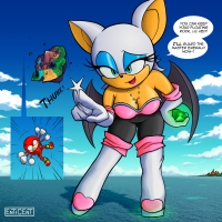 breasts drawing giantess furry wings mega color destruction cleavage water ocean green_eyes island gloves boots sonic_the_hedgehog falling necklace rouge_the_bat dialogue knuckles_the_echidna flick pointed_ears emerald cutaway heavy_eyeshadow enticent floating_island master_emerald
