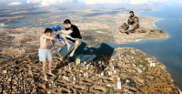 male feet city mega destruction giant unaware fighting uncaring foot_prints