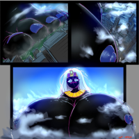growth foot_crush breasts drawing nipples giantess white_hair giga city mega alien comic color toes barefoot cleavage buildings huge_breasts purple_eyes clouds necklace tiara purple_nails queen_tyrahnee duck_dodgers black_skin cartoon_network iceoff4
