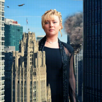 giantess city blonde buildings airplane explosion animation skyscraper jewelry tinies shirt aircraft black_shirt ai_art ground_vehicle identity_censor