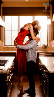 tallest_woman_vibes gentle long_hair clothed high_heels brunette dress amazon kitchen bending_over hugging sunlight ai_art