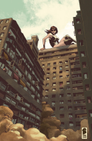 giantess breasts city black_hair buildings short_hair boots sitting day mask smoke outdoors sky thigh_highs looking_at_viewer bare_shoulders sleeveless black_legwear solo medium_breasts 1girl nelsondaniel