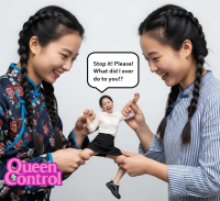 handheld multiple crying asian cruel chinese dialogue bullying ai_art queencontrol black_hair skirt braid