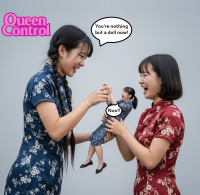 handheld domination asian cruel chinese touching dialogue bully ai_art queencontrol shrunken_woman