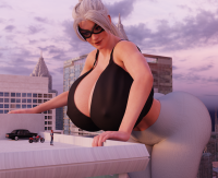 breasts giantess white_hair city mega large_breasts cleavage buildings huge_breasts ponytail mask pants vehicles costume motorcycle new_york_city bending_down hands_on_hips thick_thighs thief looking_at_tiny digital_render black_cat spider-man marvel_comics chrysler_building felicia_hardy gtsartistry