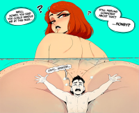 giantess comic butt red_hair shrunken_man cartoon toon