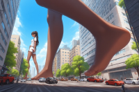 giantess feet manga city barefoot anime walking point_of_view ai_art multiplegiantess