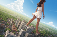 manga mega point_of_view giantess city legs dark_skin ai_art