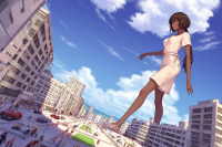 giantess crush feet manga city barefoot anime foot_crush walking dark_skin ai_art