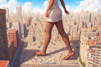 giantess manga city buildings anime walking dark_skin ai_art smallpeople