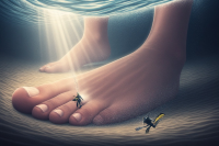 giantess feet barefoot ocean diving point_of_view imminent_death imminent_crush imminent_foot_crush imminent_stomp imminent_footcrush ai_art shrunken_man under_water scuba_diver