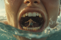giantess vore mouth teeth underwater open_mouth prevore swallowed willing imminent_vore imminent_death mouth_open dive_man willing_vore ai_art