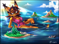 breasts drawing giantess furry giga tail anthro city mega black_hair color large_breasts swimsuit toes barefoot cleavage water ocean green_eyes island paws lying_down sonic_the_hedgehog fangs mountains thighs outdoors ships hands_on_hips zipper lynx bare_legs nicole_the_lynx brown_fur b1uewhirlwind