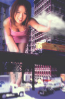 breasts giantess collage mega story asian gtsmakerdj destruction train smiling bending_over vehicles looking_at_viewer Mega Destruction