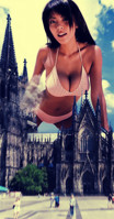 bikini destruction smiling looking_at_viewer upward_view Mega Destruction breasts giantess collage mega story asian gtsmakerdj