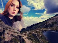 red_hair mountains looking_at_viewer Mega clouds breasts giantess collage mega story karen_gillan gtsmakerdj