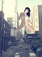 shadow vehicles looking_at_viewer legs_spread hand_on_building Mega breasts giantess collage mega story asian gtsmakerdj yoko_matsugane
