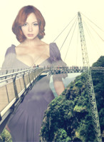 clouds looking_at_viewer fog mist Mega face_swap sky_bridge breasts giantess collage mega story christina_hendricks karen_gillan gtsmakerdj