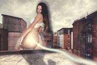 breasts growth giantess collage mega story megagiantess giantessgrowth gtsmakerdj giantess_growth cecilia_rose butt underwear looking_back looking_at_viewer rooftop Mega Megagiantess growth-ray rear_view