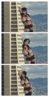 breasts giantess collage mega story jana_defi megagiantess gtsmakerdj skirt topless sequence smiling pigtails leaning_on_building Mega Megagiantess