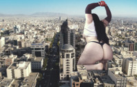 breasts giantess collage mega story megagiantess gtsmakerdj mariah_mallad city butt final_fantasy_7 kneeling cosplay imminent_destruction tifa_lockheart Mega Megagiantess hands_in_air