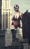 bikini city large_breasts looking_at_viewer between_buildings hand_on_building Mega Megagiantess breasts giantess collage mega story megagiantess gtsmakerdj brianna_marie_dale