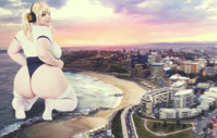 breasts giantess collage mega story megagiantess gtsmakerdj mariah_mallad butt beach kneeling looking_back looking_at_viewer rear_view Mega Megagiantess blonde headphones