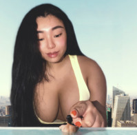 breasts giantess collage mega domination story asian megagiantess gtsmakerdj yoyowooh city large_breasts cleavage rooftop poking looking_at_tiny poking_tiny Mega Megagiantess Cleavage