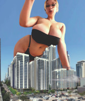 breasts giantess collage mega domination story megagiantess gtsmakerdj cheryl_blossom bikini blonde large_breasts destruction glasses looming looking_at_viewer smashing Mega Megagiantess Destruction