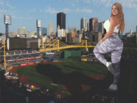 city butt pants looking_back looking_at_viewer baseball Mega Megagiantess smiling breasts giantess collage mega story megagiantess gtsmakerdj