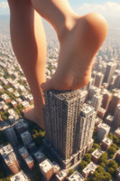 crush feet city destruction buildings soles skyscraper scenery 1girl giantess ai_art mega