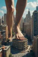 crush city mega destruction buildings day skyscraper tower cloud outdoors sky rooftop scenery cloudy_sky giantess ai_art