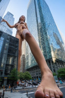 city barefoot buildings skyscraper standing tinies point_of_view tiny_cars giantess ai_art